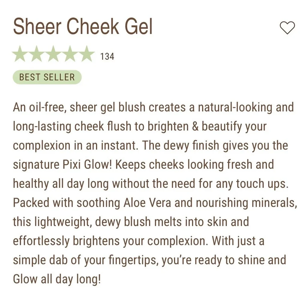 Pixi by Petra Sheer Cheek Gel Blush Flushed 0215 New Boxed‎ Oil-Free Dewy Glow